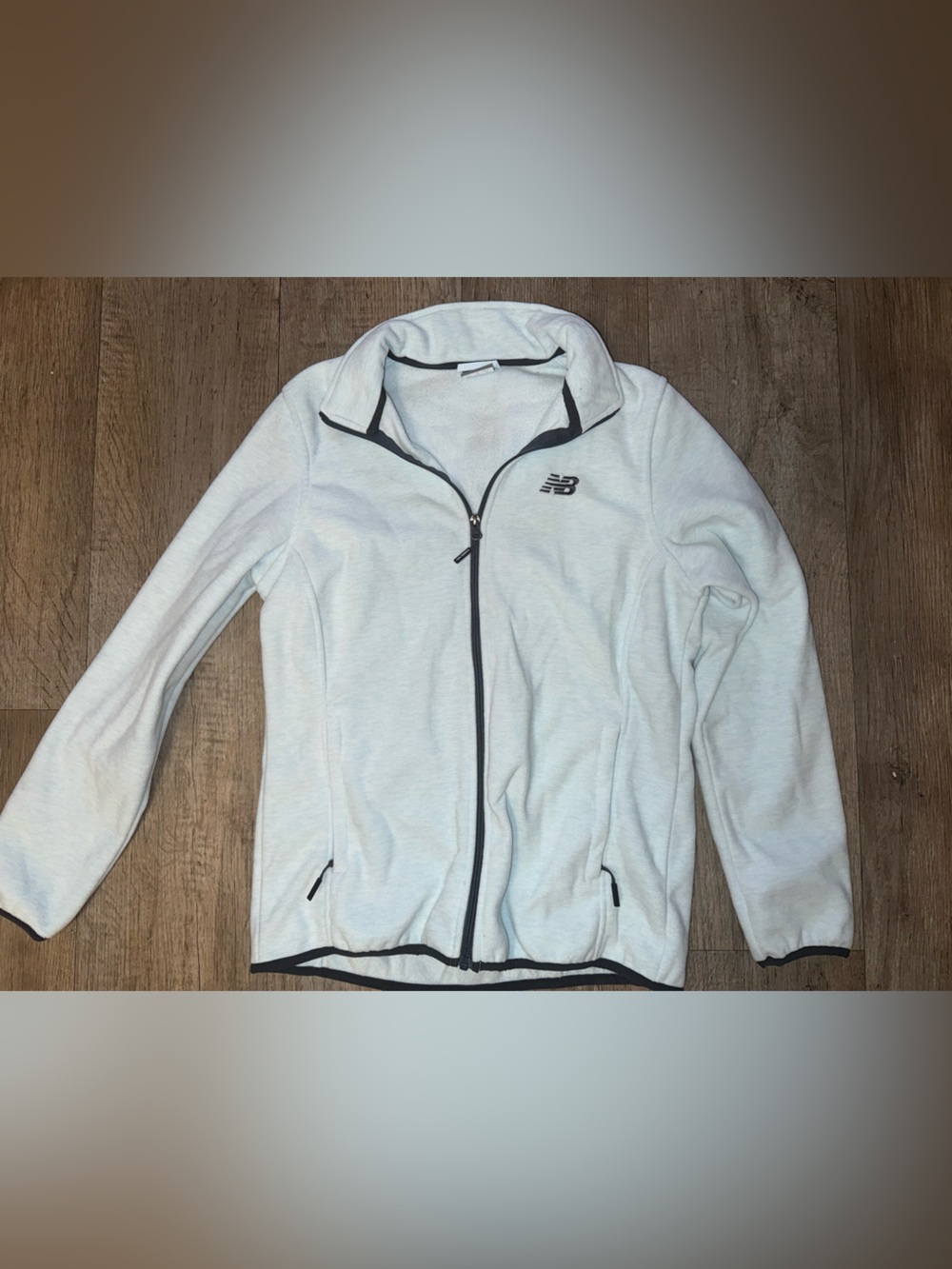 New Balance women's Light Gray Full-Zip Sweater with gray Trim